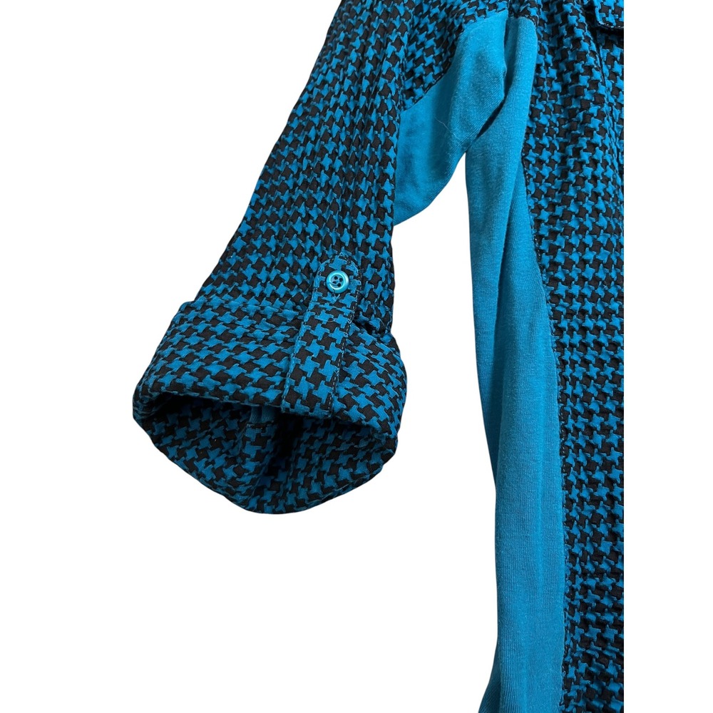 Zac & Rachel Woman 3X Teal Black Houndstooth‎ Button Down Shirt Cotton - Picture 4 of 10